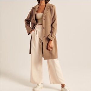 Abercrombie & Fitch A&F Wool-Blend Dad Coat Tan Camel Brown Long Classic